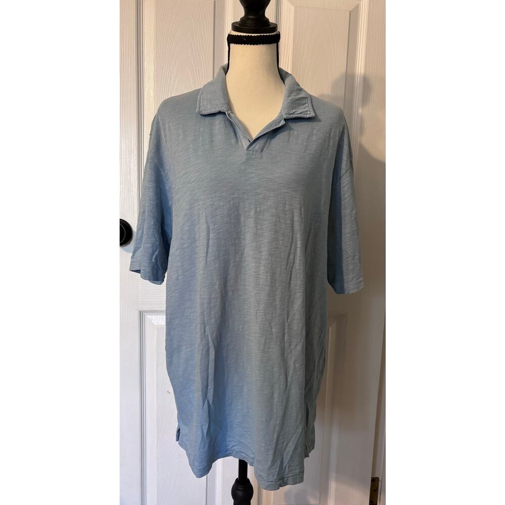Johnnie-O Polo Hangin Out Men's Large Light Blue Slub Knit Relaxed Fit Beachy